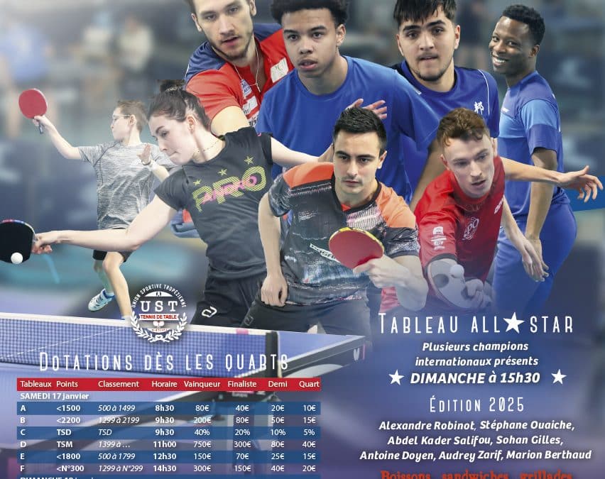 TENNIS DE TABLE SAMEDI 17 & DIMANCHE 18 JANVIER 2026 TOURNOI NATIONAL